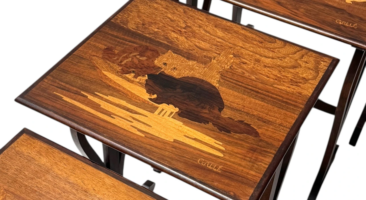 Art Nouveau Set of Four Nesting Tables by Emile Galle Nancy France, 1900s